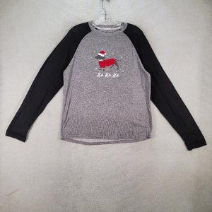Let's Get Cozy Gray Holiday Ho Ho Ho Dachshund Dog Raglan Sleeve Comfy Blouse